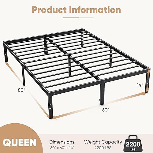 Miniatura 27 de DUMOS Base de cama de tamaño individual – Base de colchón de plataforma de metal con soporte de listones de acero, no necesita somier, espacio de
