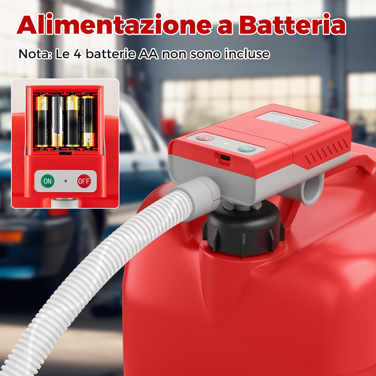 COSTWAY Pompa di Trasferimento del Carburante con Sensore di Arresto Automatico, Pompa Travaso Gasolio Elettrica a Batterie o Ricaricabile con Adattatore di 3 Dimensioni, con Infusione di 14L/ min