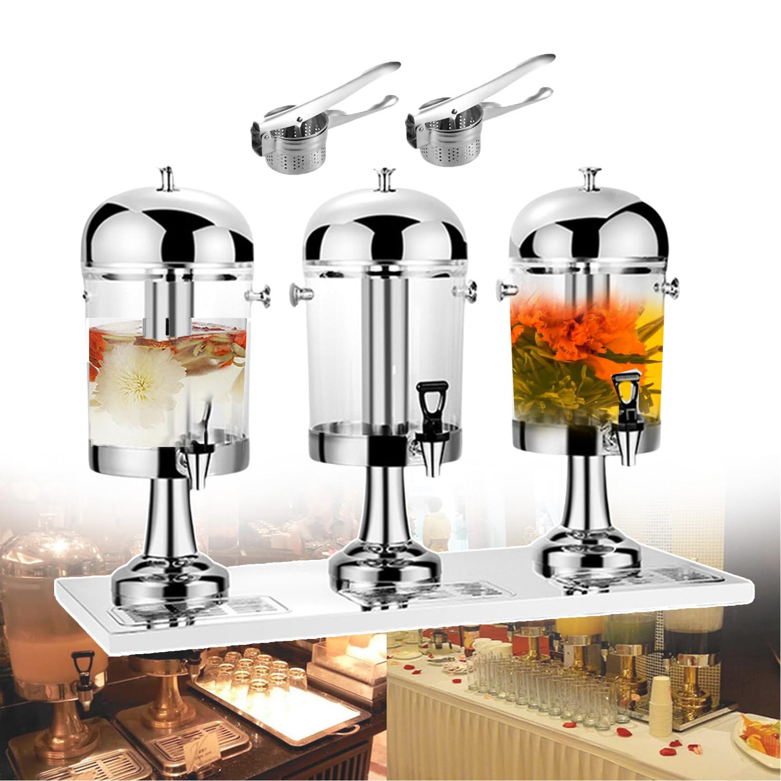 HCZKIUJY Commercial Beverage Cold Drink Dispenser, Soy Milk Flower Tea Coffee Dispensers, Self-Service Fruit Juicer, with Drip Tray & Faucet Design, Capacity: 24L,Silver (Silver)