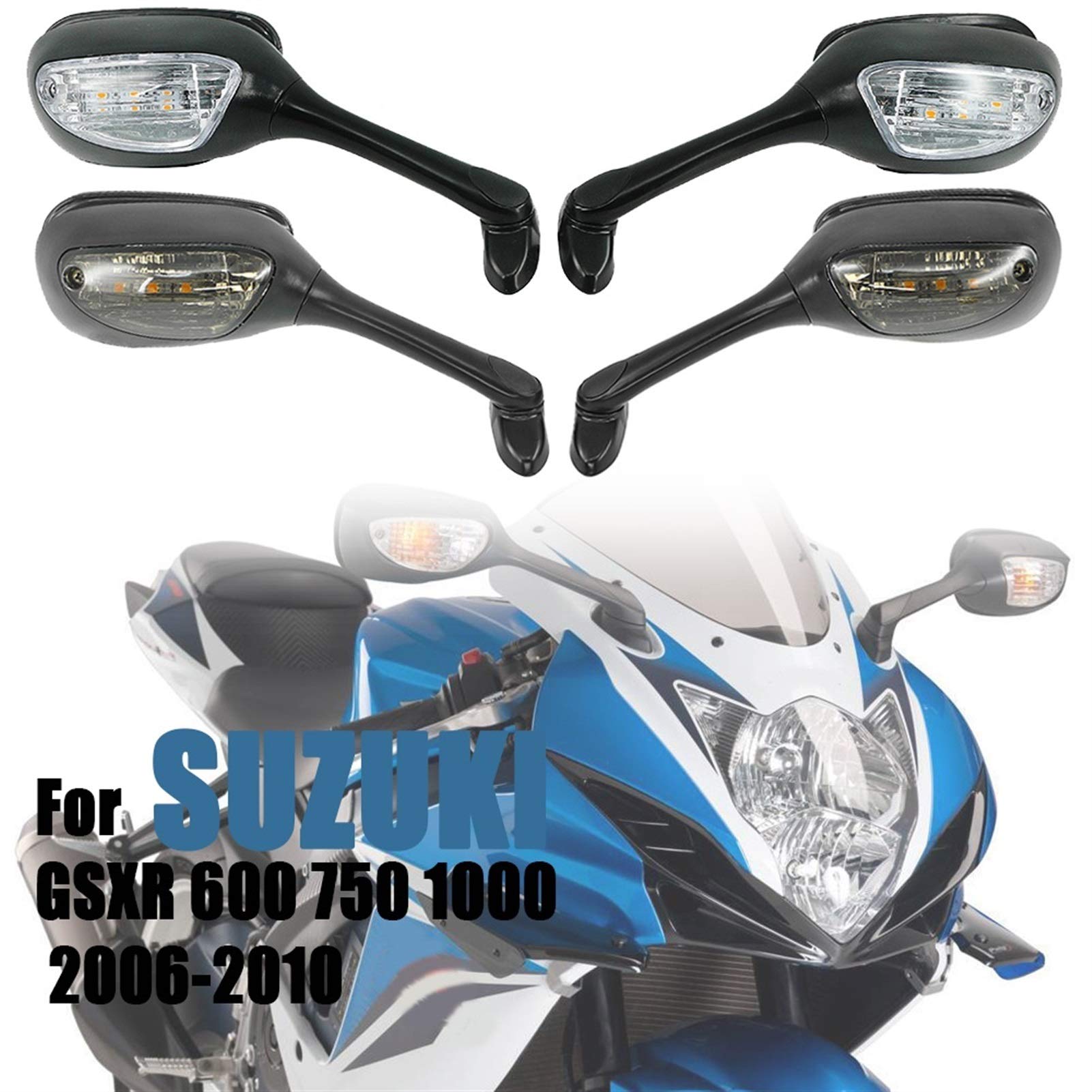 Retrovisores Moto Homologados,Retrovisores Moto For Suzuki 600 750 1000 GSXR600 GSXR 750 2006-2010 K6 K7 K8 Motocicleta Espejos retrovisores señal de Vuelta de la luz Accesorios(Smoke)