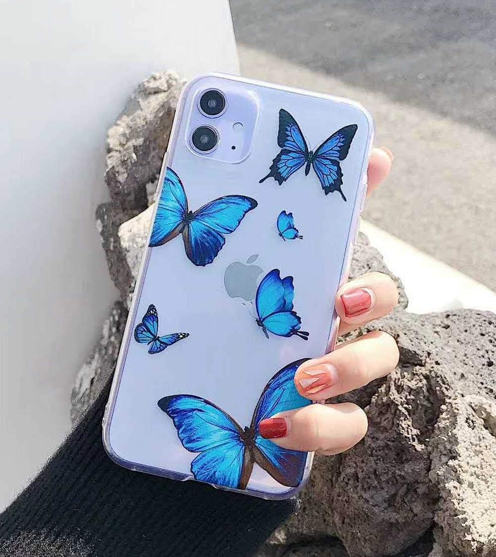 JANDM Compatible with iPhone 12 Pro Clear Case, Clear Soft TPU Silicone Shockproof Glitters Cute Butterfly Women Girls' Case Cover Compatible with iPhone 12/iPhone 12 Pro-Butterfly A