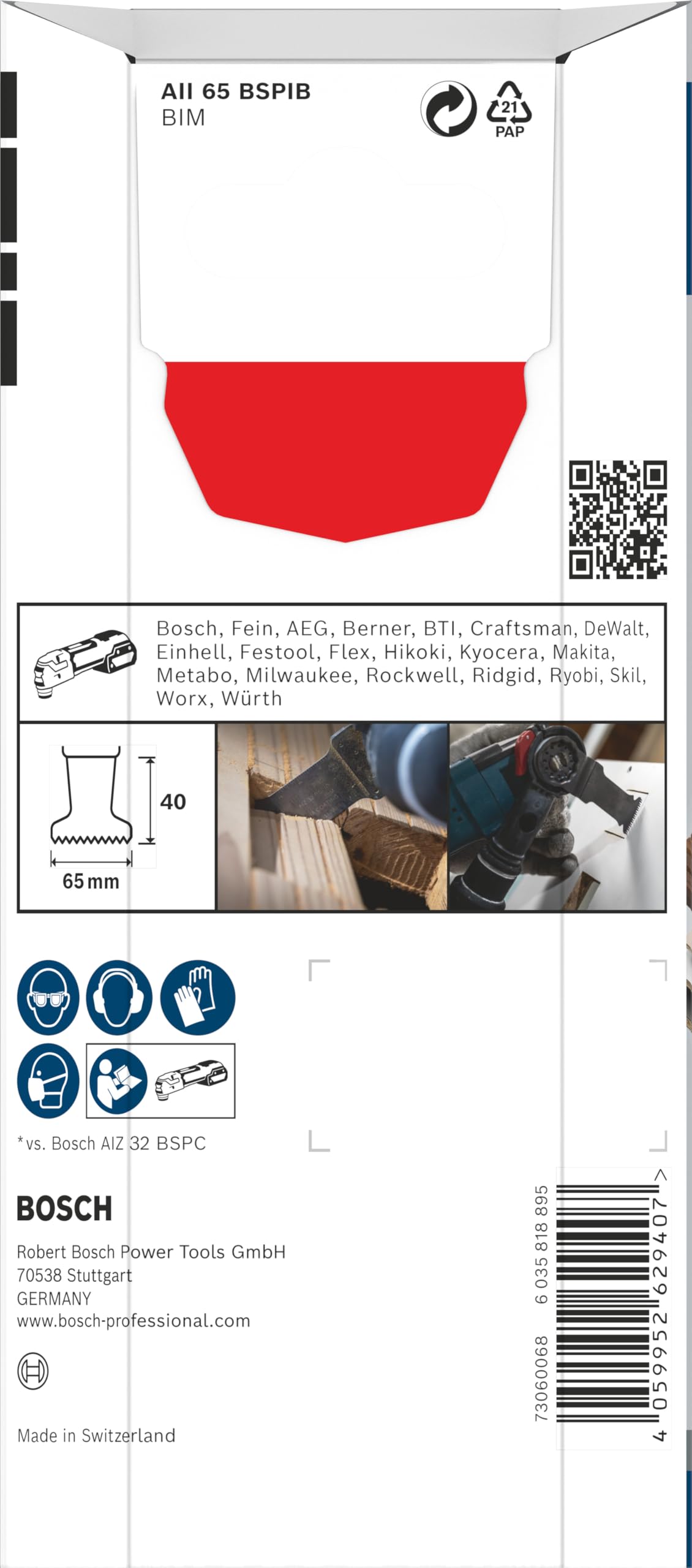 Bosch 5 x PRO Multi Material AII 65 BSPIB arkusz do narzędzi wielofunkcyjnych (do twardego drewna, płyt powlekanych tworzywem sztucznym, szerokość 65 mm, profesjonalne akcesoria, narzędzie