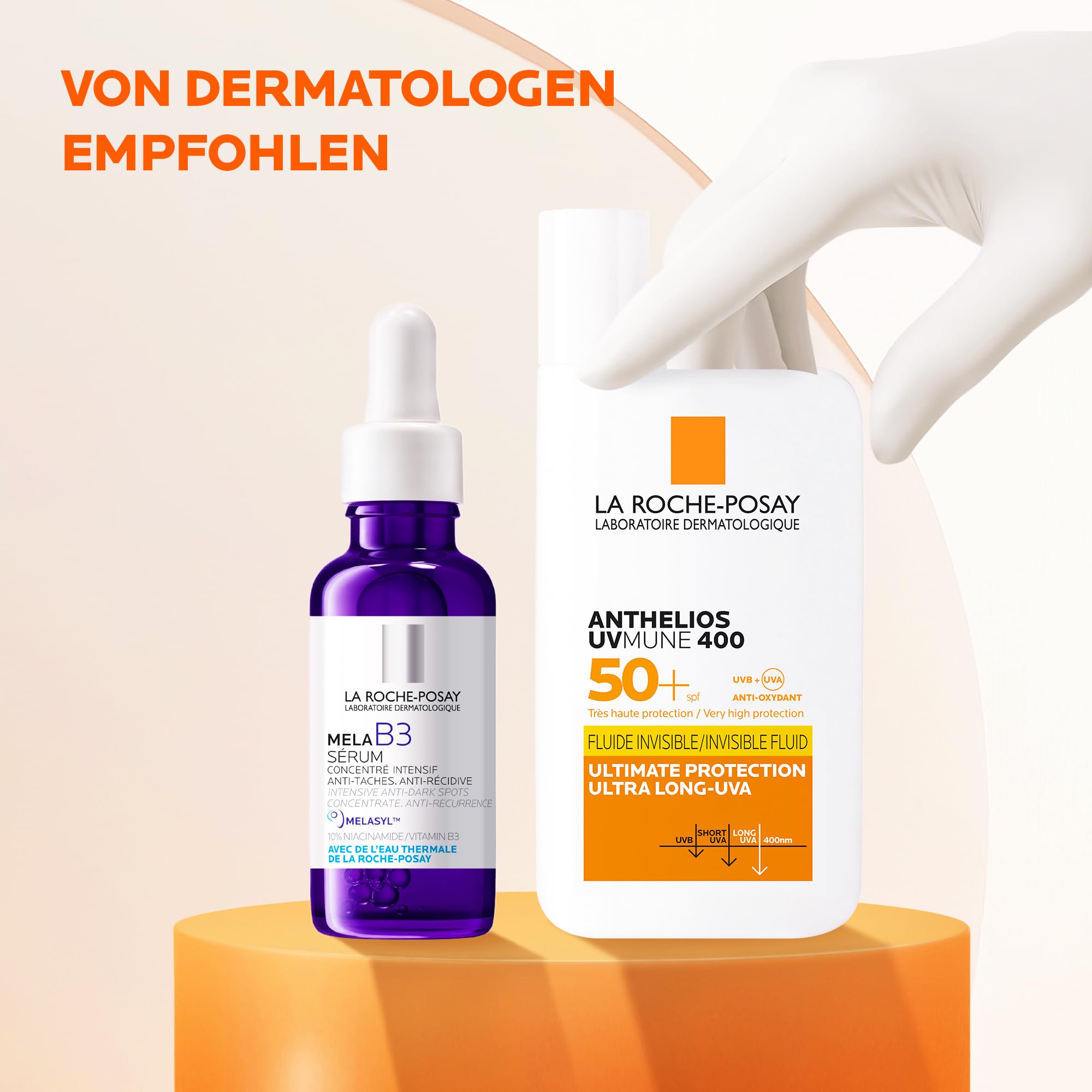 La Roche-Posay Set mit Mela B3 Serum und Anthelios UVMune 400 Invisible Fluid, Bei Hyperpigmentierung, Mildert Pigmentflecken & unebenmäßige Haut, Mit Melasyl, Mexoryl & LSF50, 30 ml + 50 ml