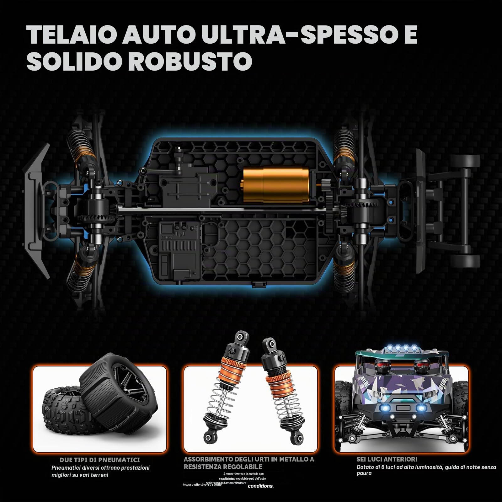 Macchina Telecomandata Professionale 1:14 per Adulti e Bambini, RC Car Off-Road Wüsten Truck 4X4 40 km/h con 2 Batterie da 1300mAh e 2 Set di Pneumatici, Macchina Radiocomandata Fuoristrada