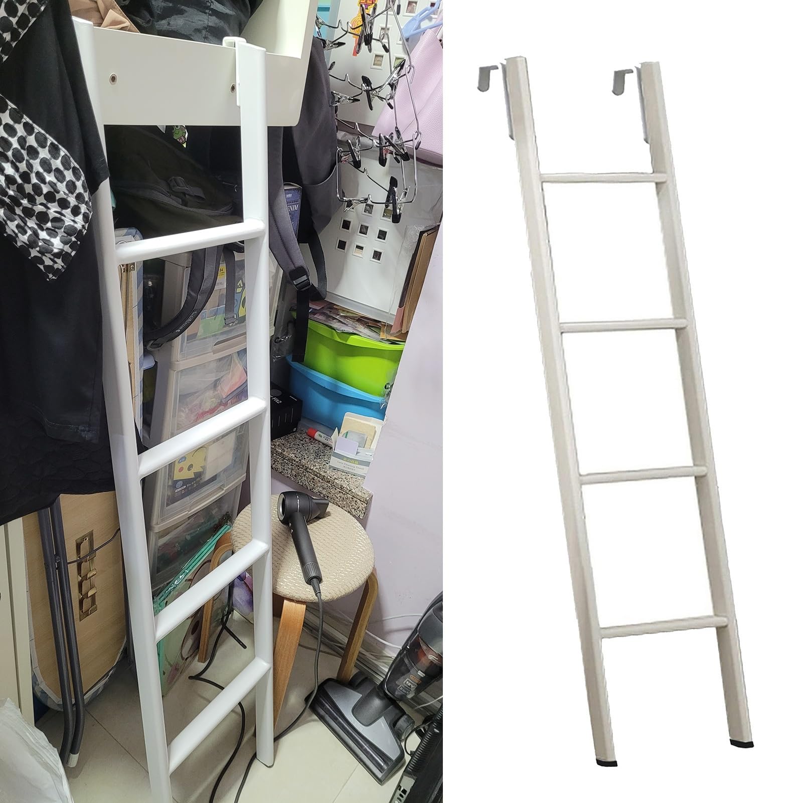 Bettleiter, Schwarz-Weiße Etagenbettleiter/Innentreppe, Treppentreppe, Dachbodentreppe 39"-71" hoch (Weiß, 110 cm/43)