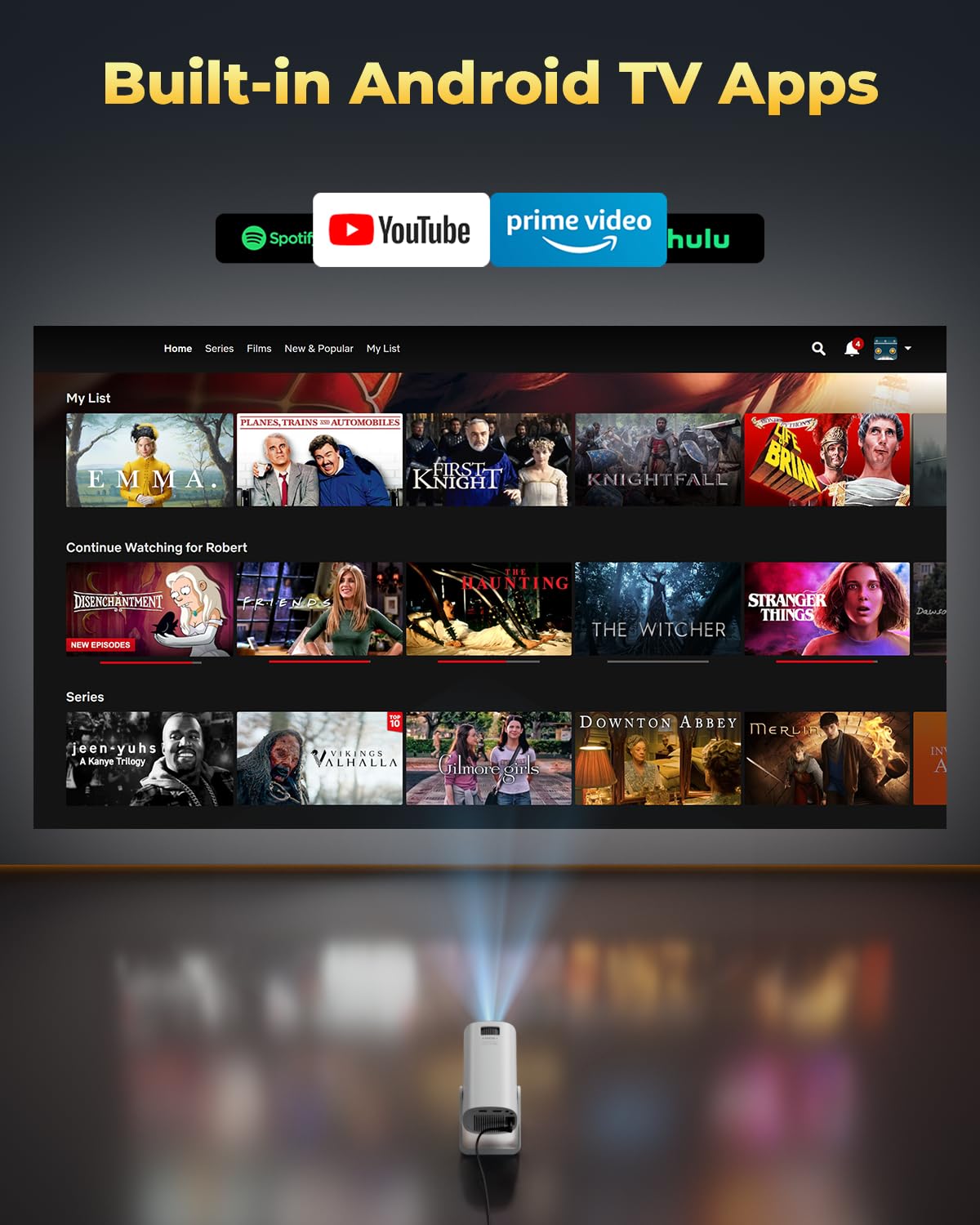 [App integrata & 2025 Upgraded] AMEELA Mini Proiettore Portatile con WiFi e Bluetooth, 4K 1080P Supporto Proiettore Stelle 270° Rotazione per Phone/PS5/HDMI/TV Stick/USB/PC