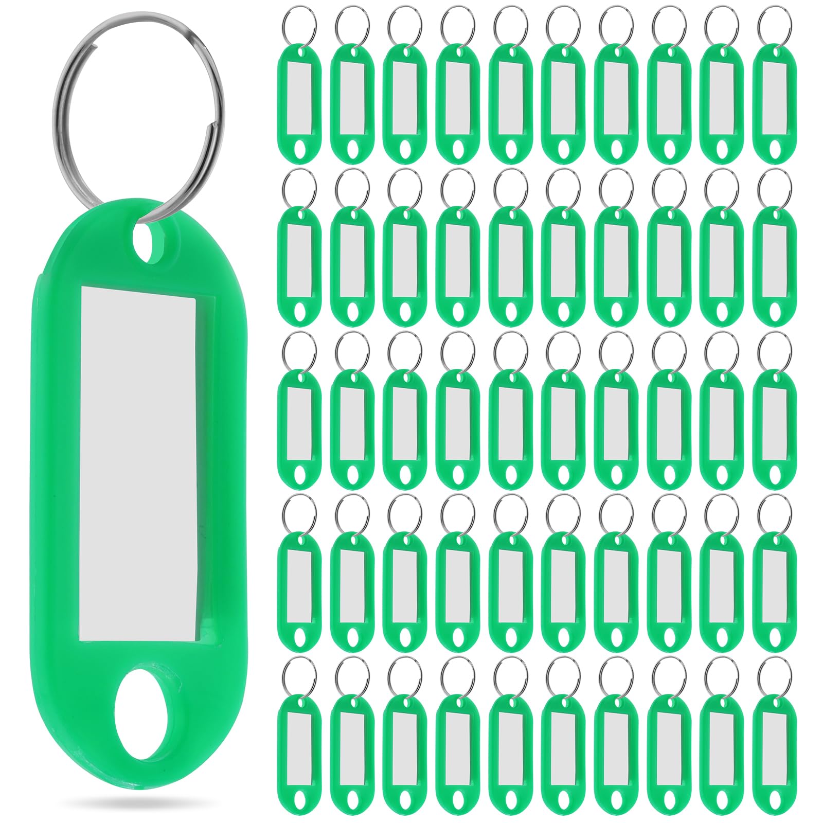 50 Pcs Plastic Key Tags with Label Window Key Ring Tags Key Labels Tags for ID Name Split Ring Keychain Luggage Travels Home Office Classification