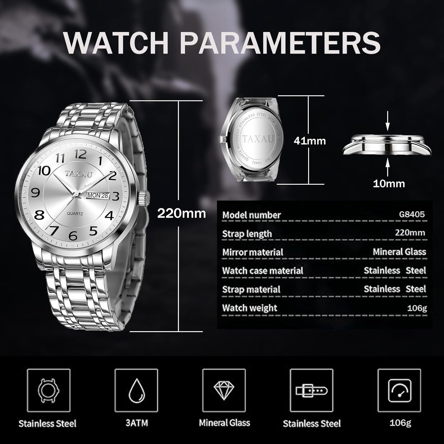 Mens Silver Watch Luxury Minimalist Dress Watch Classic Waterproof Watches for Men Analog Quartz Stainless Steel Men's Wrist Watches with Date Luminous Relojes para Hombres - Image 4