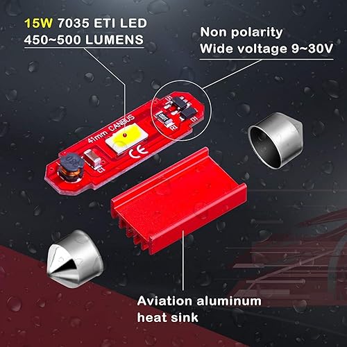 Vista 4 de Alla Lighting Bombillas LED superbrillantes DE3022 DE3021, cúpula roja, mapa, maletero, luces de cortesía, 1.220 in, 7065 3428, lámparas de festón