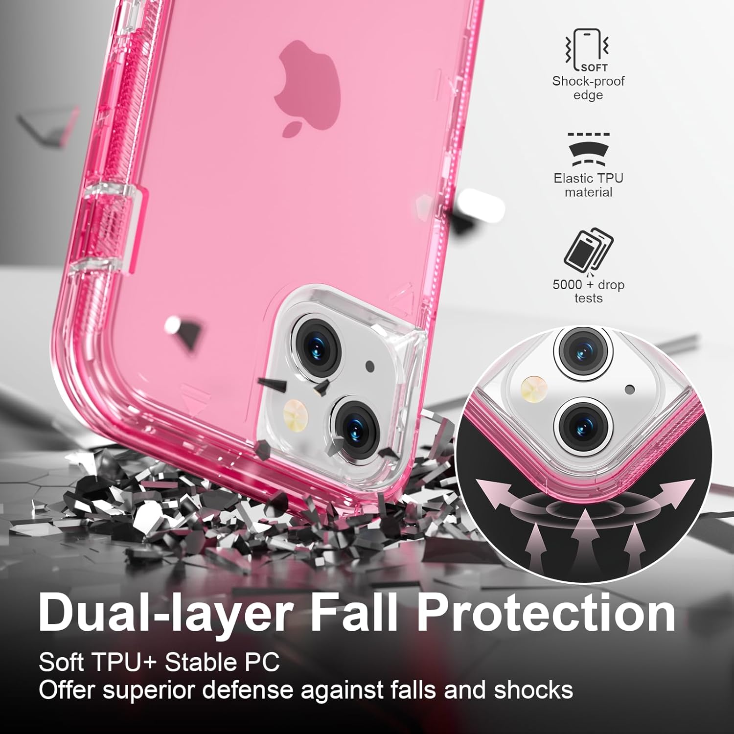 Compatible with iPhone 14 Plus Case, Heavy Duty Shockproof Protection Phone Cases, Anti-Drop, Dual Layer Transparent Protective Cover, 6.7 inch,Crystal Pink - Image 4