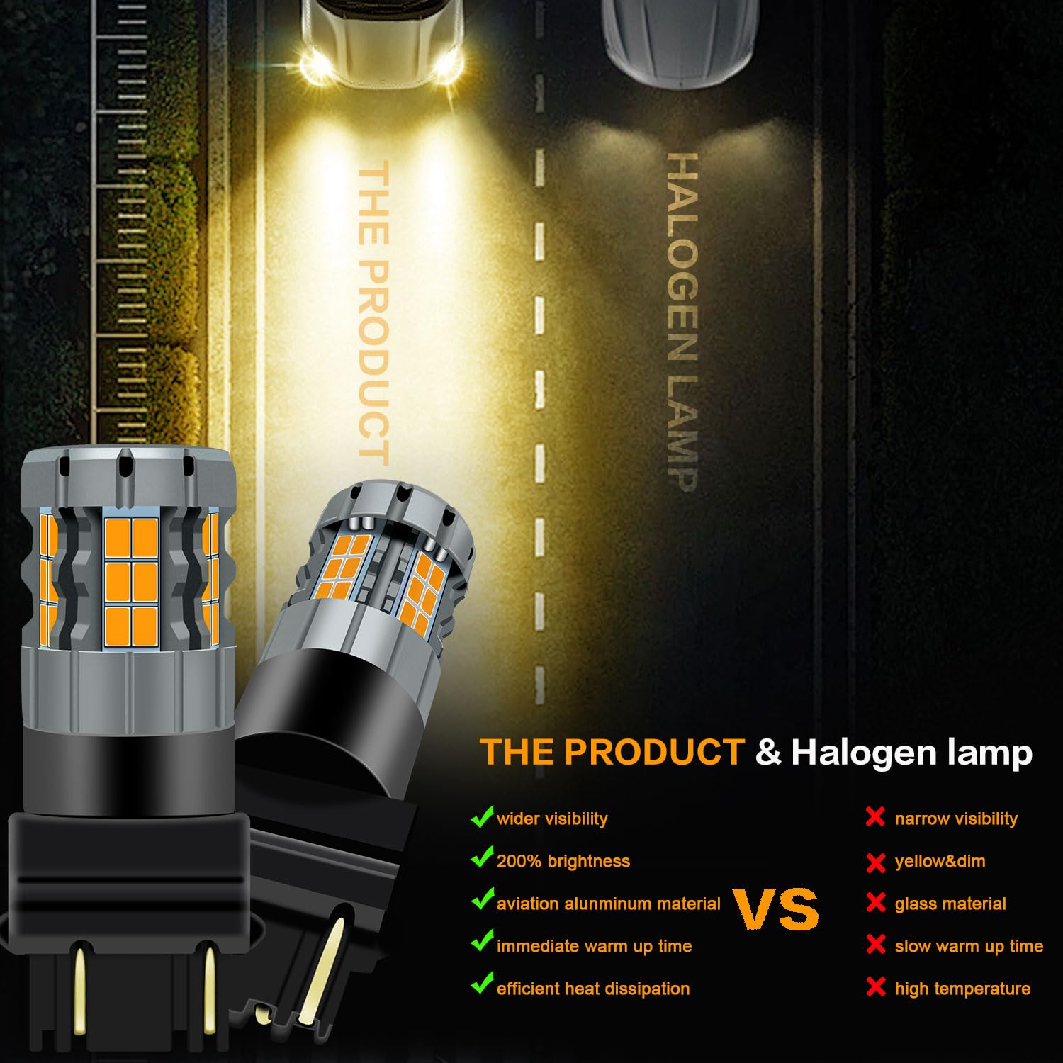 2 sztuki 3157 bursztynowa żarówka sygnałowa LED, 4157 3057 3157A 3457 4057 T25 P27/7W CANBUS bezbłędna wymiana żarówki Anti Hyper Flash Super Bright 30-SMD 25W 4000LM
