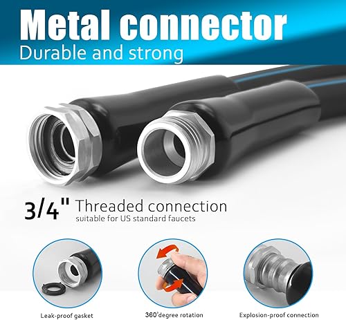 Miniatura 2 de Manguera de jardín no expandible de 100 pies, flexible, resistente a las explosiones, antitorceduras, boquilla rociadora de 10 funciones, ligera y