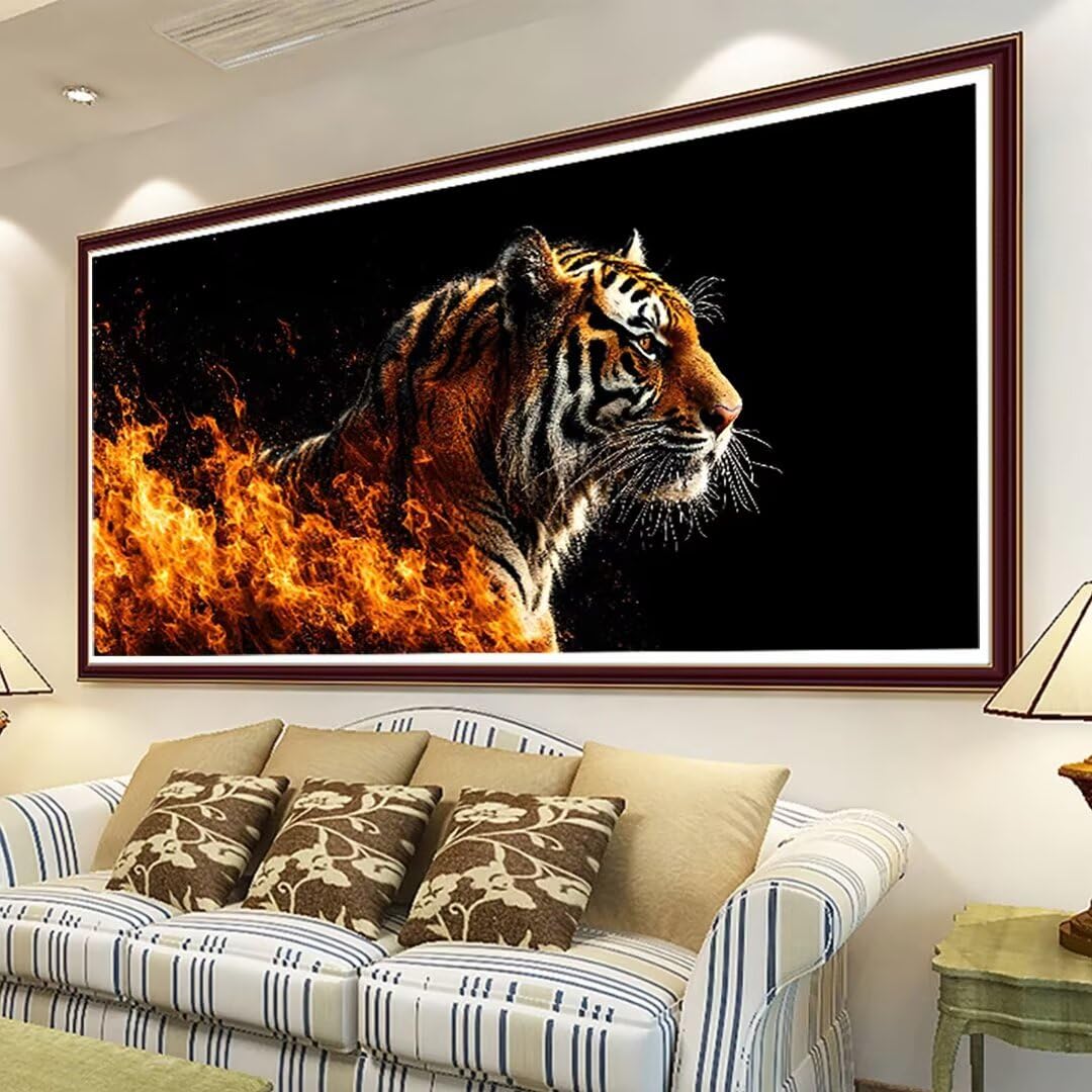 Wanziho Tier DIY Malen Nach Zahlen Erwachsene Tiger Malen Nach Zahlen Bild, Malen-Nach-Zahlen Erwachsene Groß DIY ölgemäLde Kit für Anfänger, Knitterfreie Leinwand 60x120cm (Ohne Rahmen) 1-v