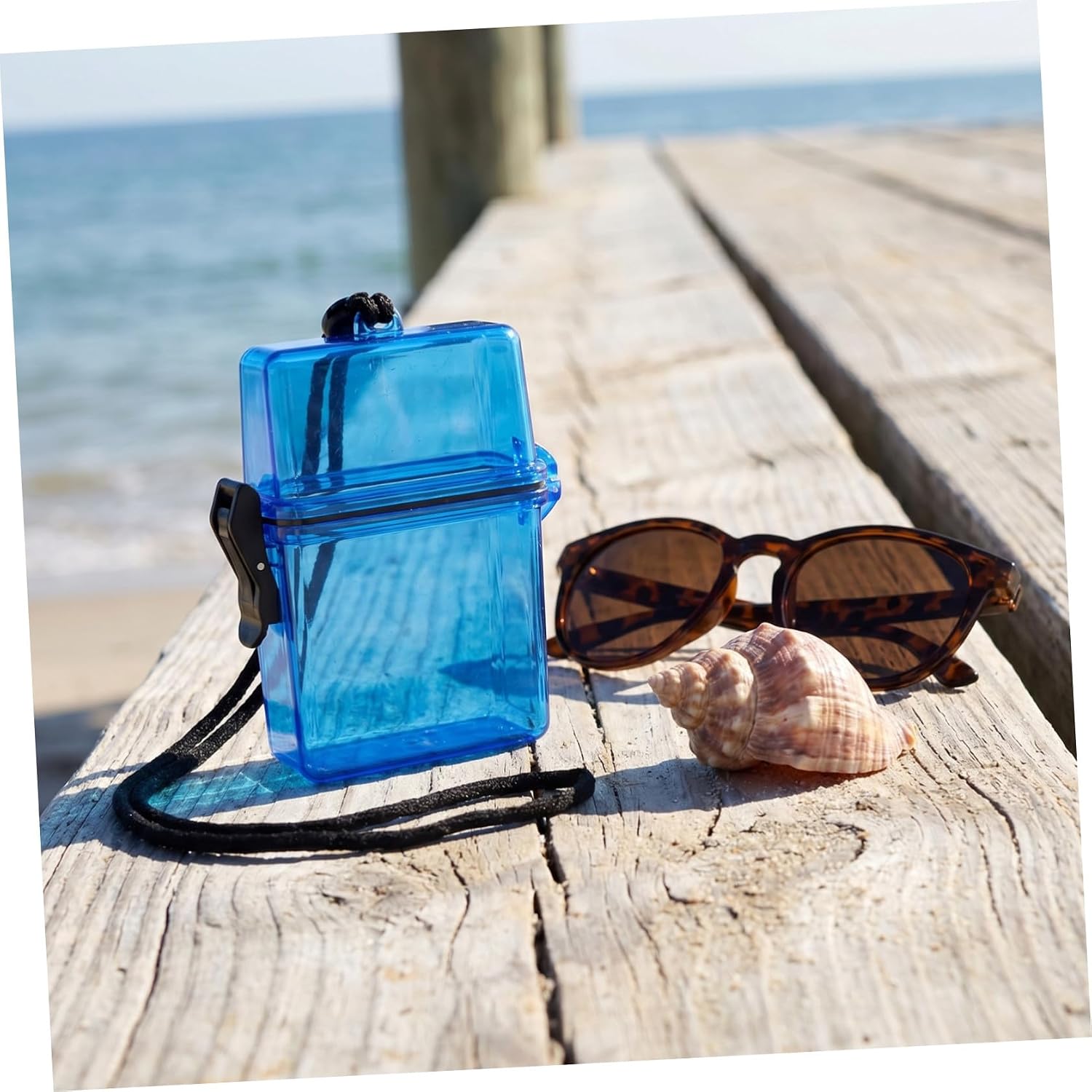Watertight Dry Box Waterproof Case with Rope and Latch, Floating Plastic Diving Storage Container for Valuables and Keys, Crystal Visibility and Rapid Single Hand Access,