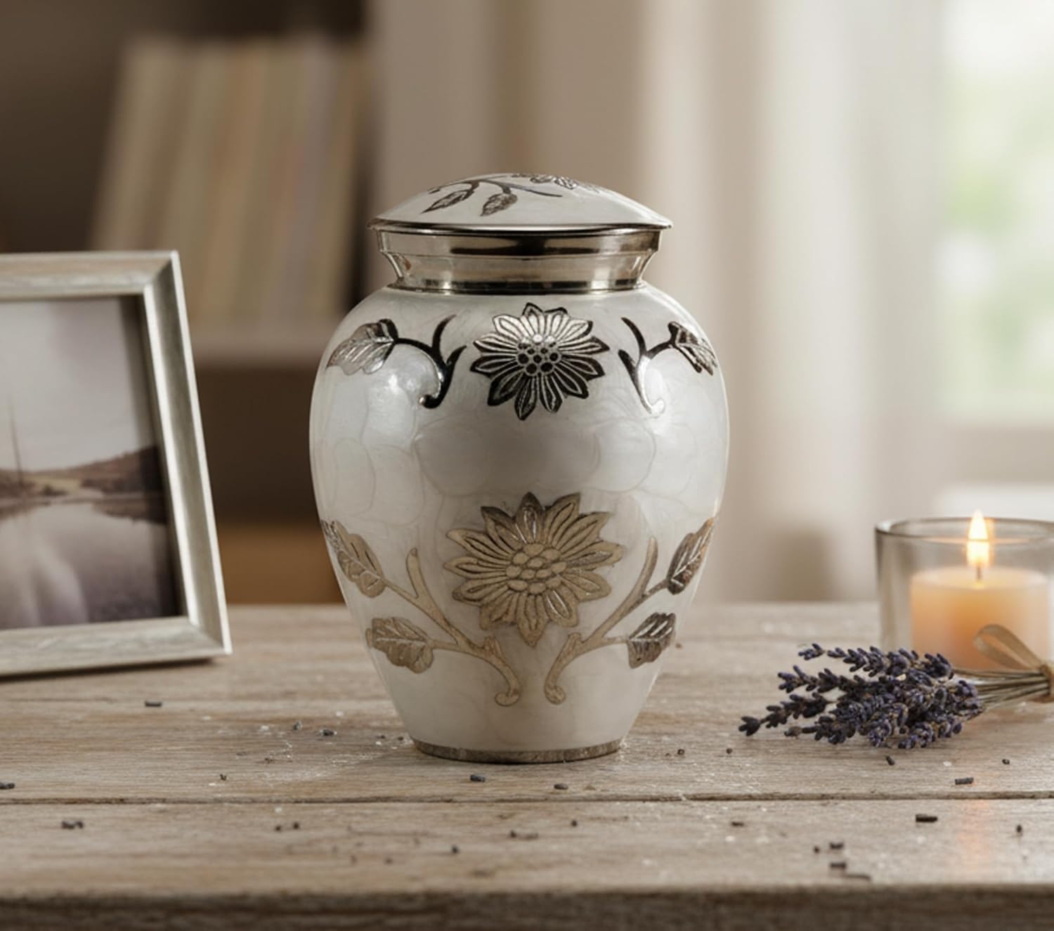Color White eSplanade Cremation Urn Memorial Container Jar Pot | Metal Burial Urns | Keepsake for Ashes | Brass - White