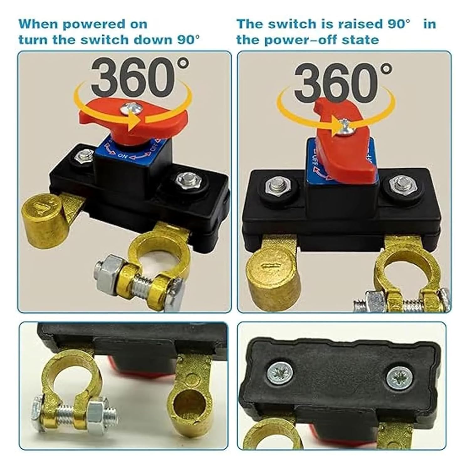 Universal Battery Disconnect & Leak Protector, 12V/24V Waterproof Durable Solid Copper Conductivity Car Battery Disconnect Switch, Car Boat Truck Power Cut Off Switch (5PCS * Pure Copper Version)