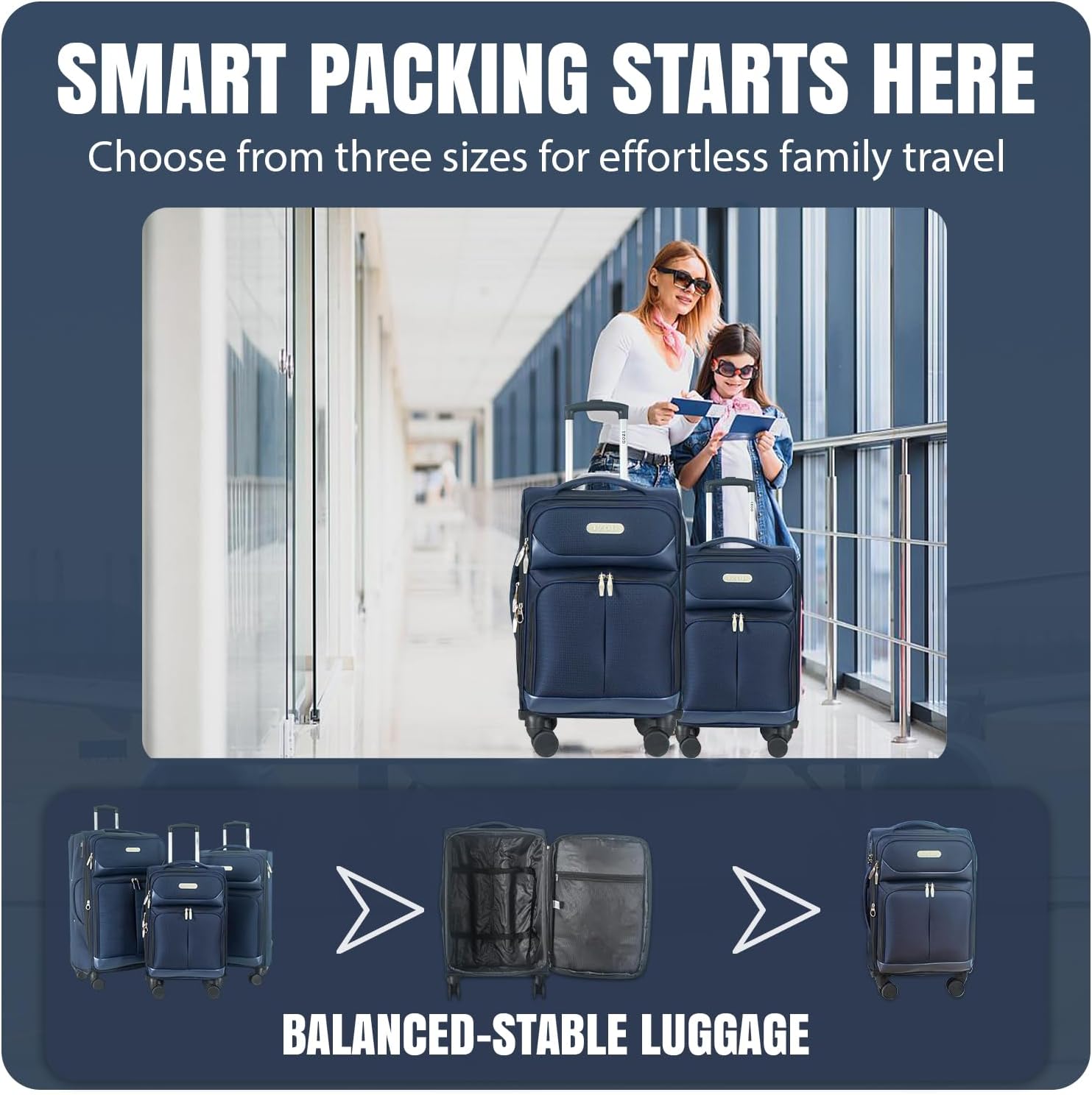 IZOD Ocean 3 Piece Expandable Softside Luggage Set, Navy