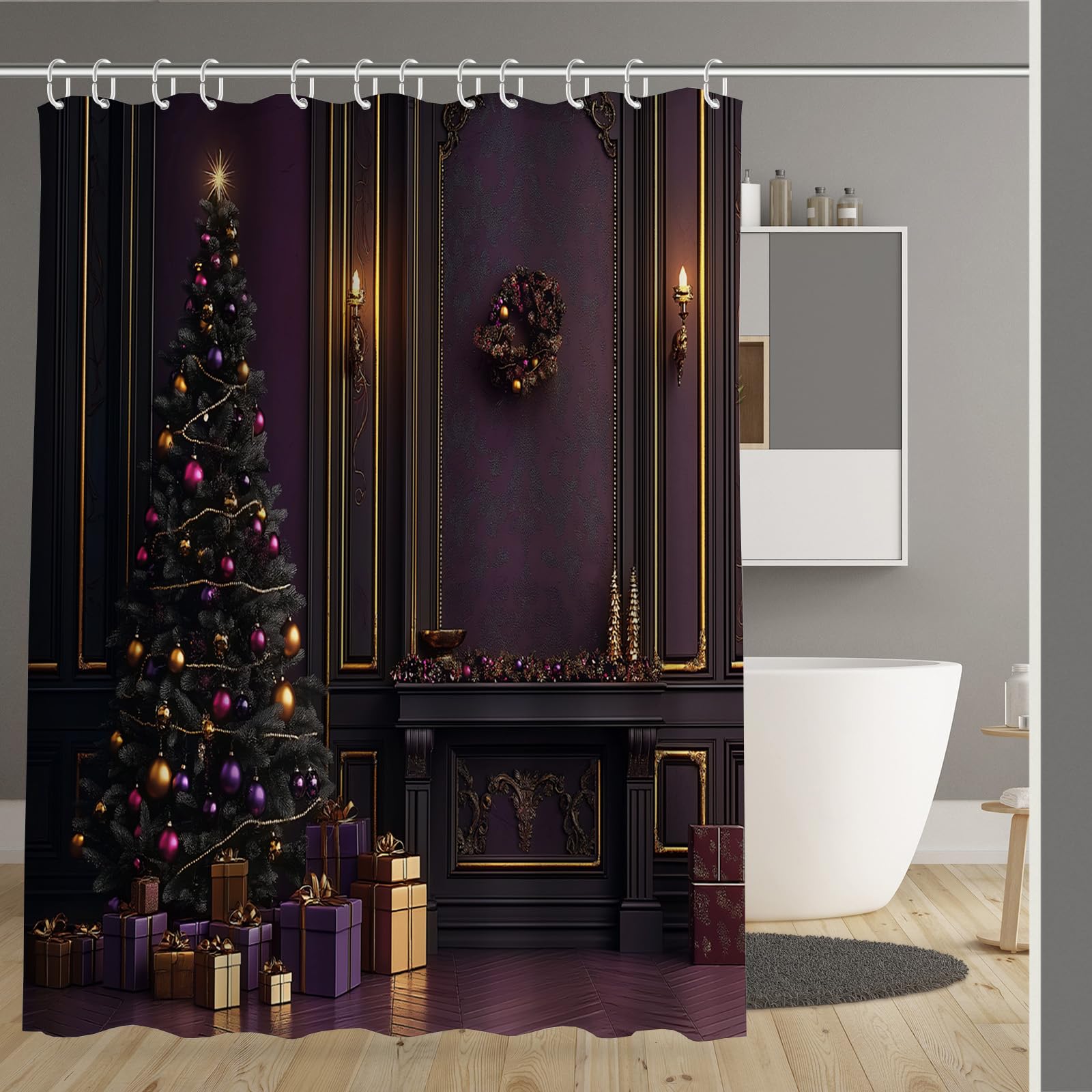Rideaux de bain motif Noël 180x180cm, une idée cadeau déco utile
