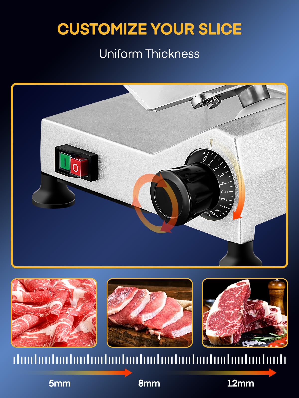 240W Trancheuse Électrique Commerciale à viande Trancheuse à Jambon Lame 254 mm 350-400 tr/min Trancheuse Charcuterie avec Lame en Acier Inoxydable pour Couper en Tranches Viande Fromage Légumes