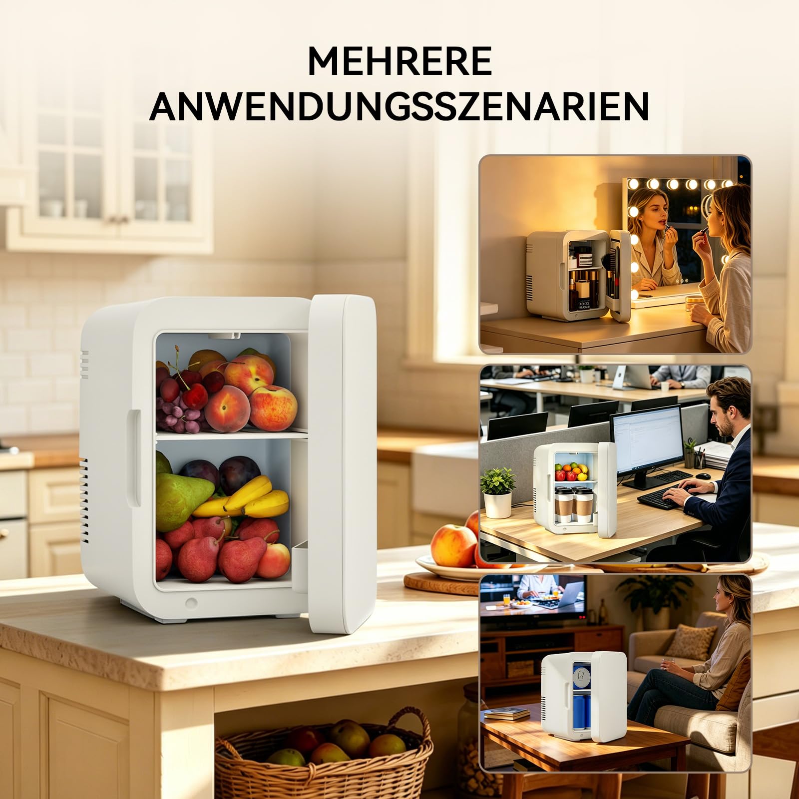 2 in 1 Mini Kühlschrank, 4 Liter mit Kühl- und Heizfunktion, tragbare elektrische Gefrierbox klein Gefrierschrank für Auto, camping, Lkw, Büro, 220V Steckdose und 12V USB-Anschluss