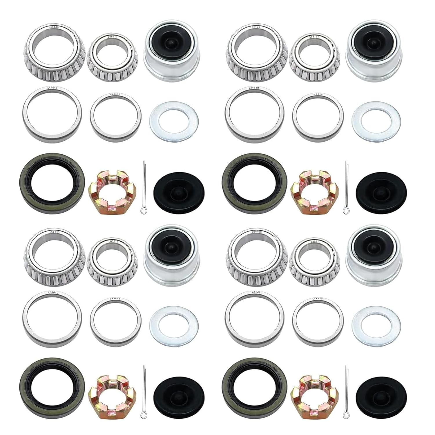 4 Sets 3500lb Trailer Bearing Kit L68149 L44649 Trailer Axle Kit,Boat Trailer Bearing Kit 171255TB Seal Fits for 1-3/8'' to 1-1/16'' Trailer Wheel Bearings 1.98" Dust Caps and Rubber Plugs Cotter Pins