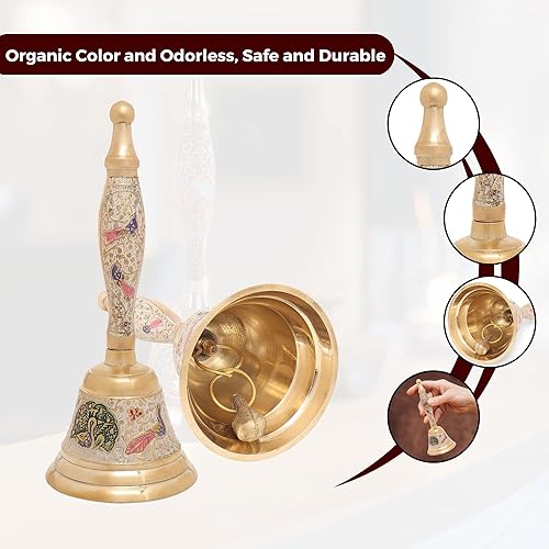 Miniatura 5 de Hashcart Campana de mano de latón  Campana Puja para Mandir  Pooja Ghanti indio para decoraciones de templos Diwali  Campanas de Navidad coloridas