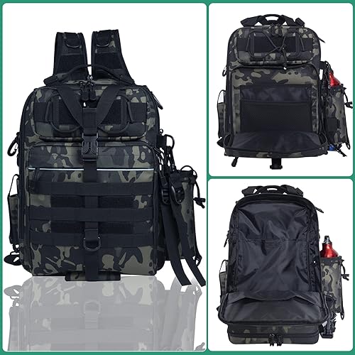 Miniatura 6 de Blisswill - Bolsa de almacenamiento para equipo de pesca al aire libre - Mochila de pesca grande resistente al agua I: camuflaje bosque,G: negro y