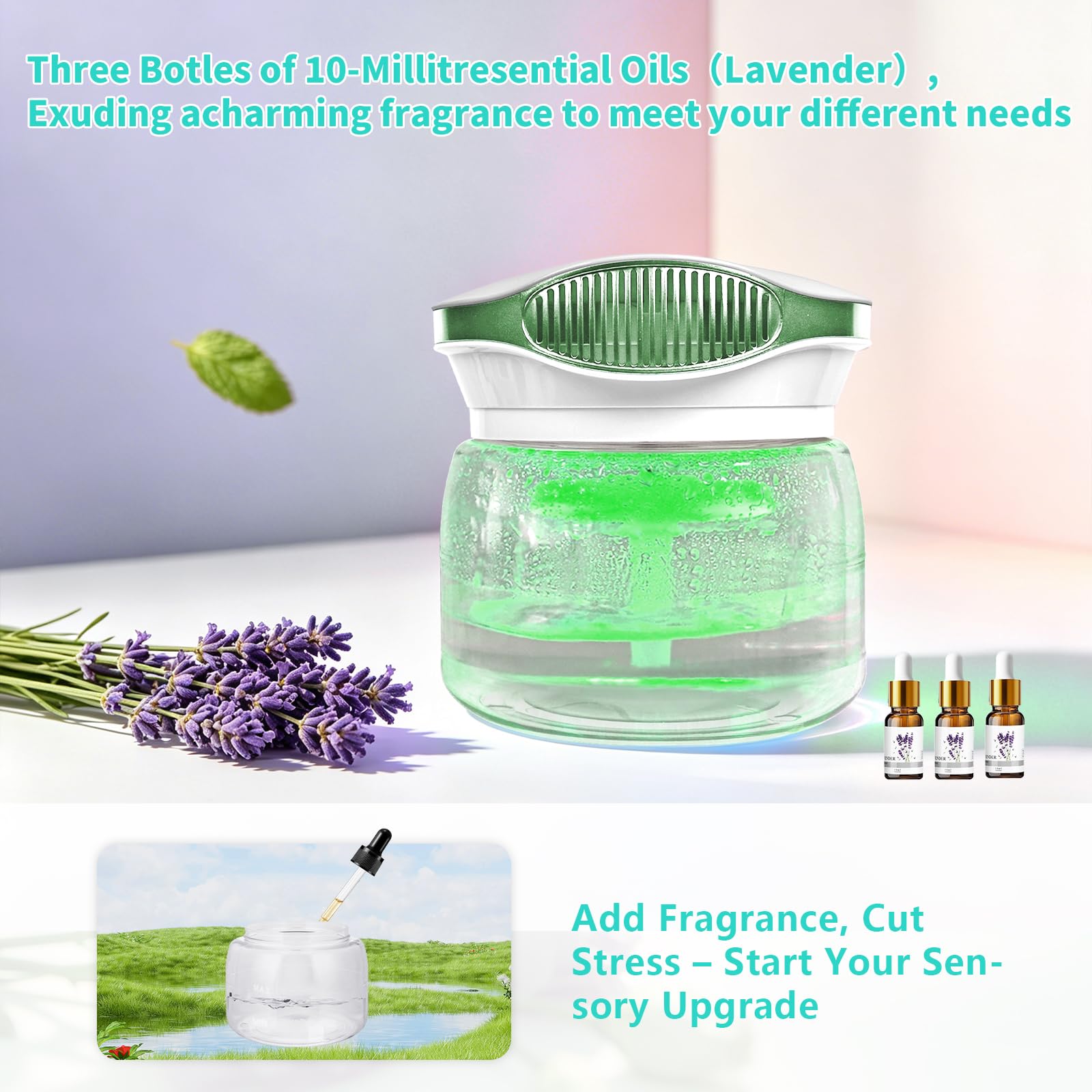 odświeżacz powietrza, nawilżacz powietrza, dyfuzor zapachowy, jonizer, 30 ml olejków eterycznych, oczyszczacz powietrza w pomieszczeniach, Water Air Purifier Based & Colour Changing LED Light