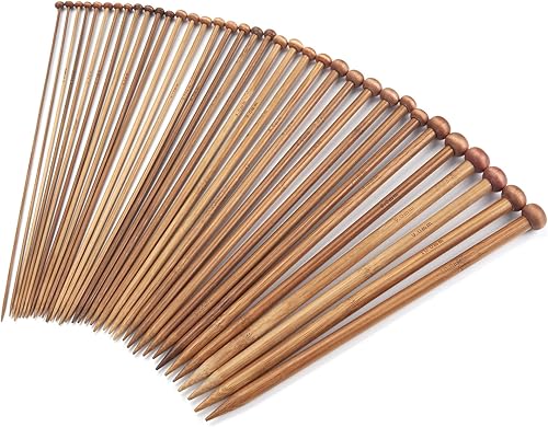 Juego de agujas de tejer de bambú, agujas de tejer de madera para principiantes, 18 pares de agujas de punto recto de madera recta de un solo punto