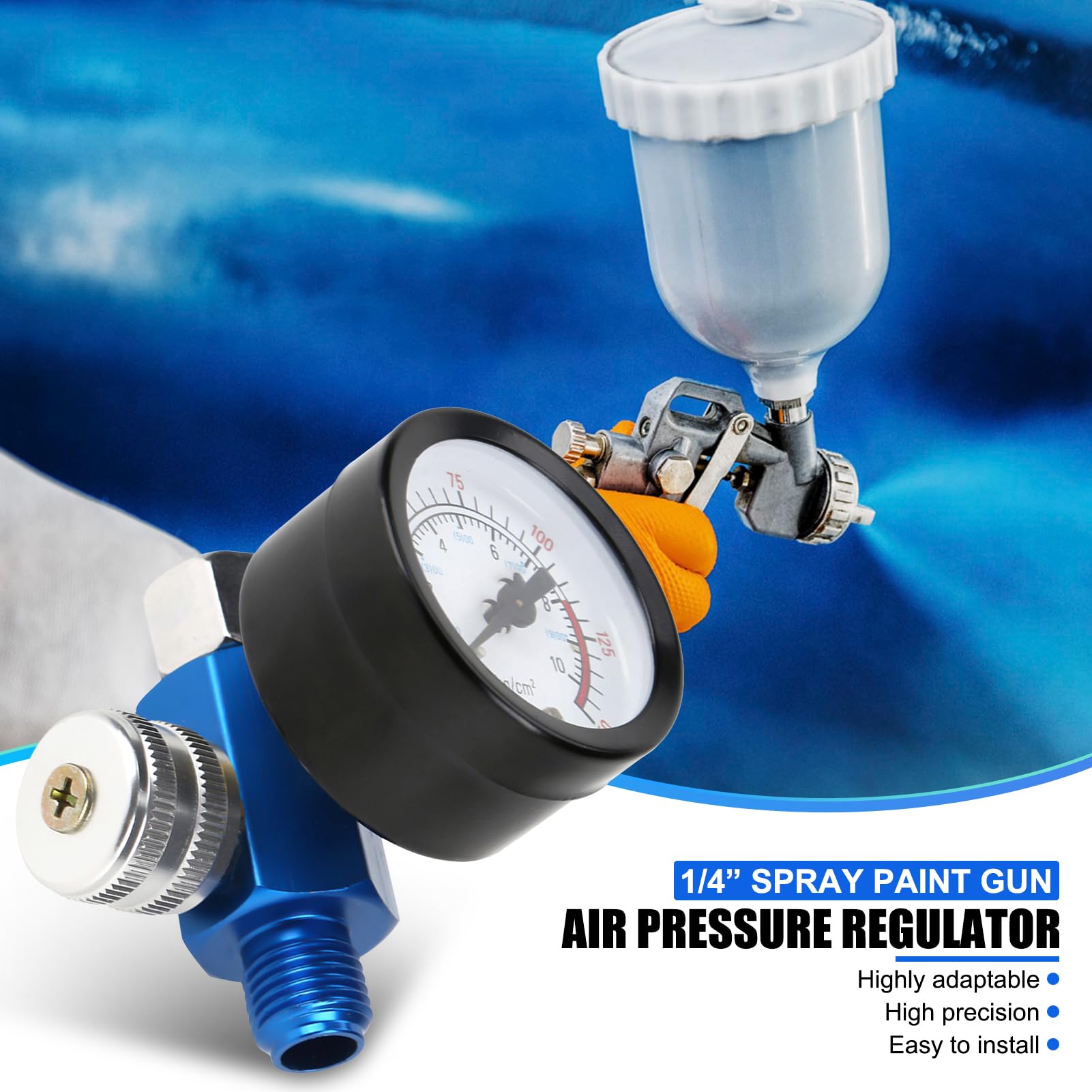 Air Pressure Regulator, Mini Air Regulator with steel-Protected Gauge, Air Adjusting Regulator Valve, 1/4 Spray Gun Pressure Gauge, Spray Gun Regulator