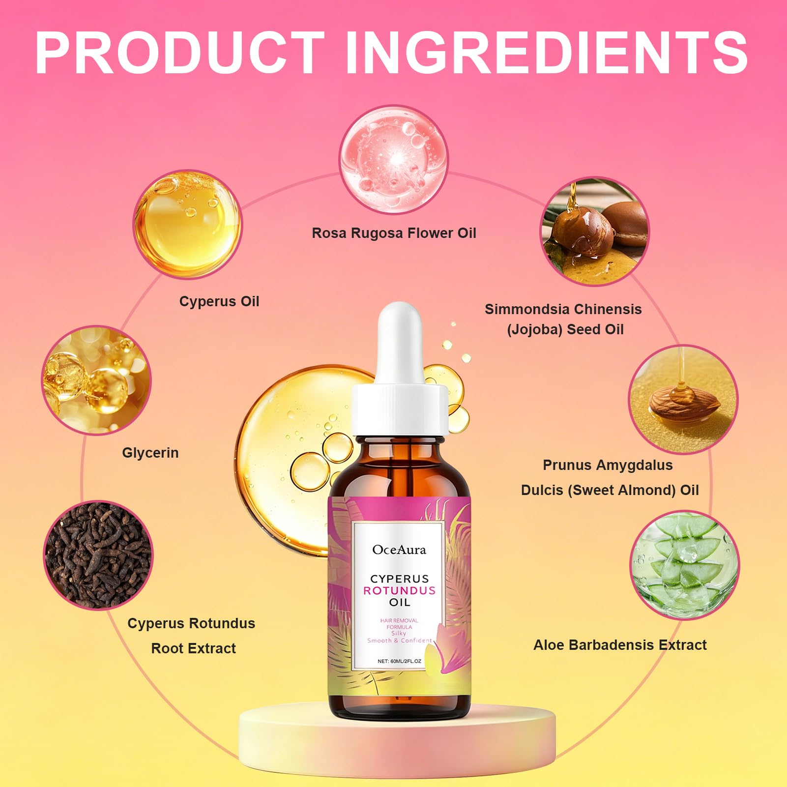 Cyperus Rotundus Oil,60ML Cyperus Rotundus Oil Hair Removal,Olio Cyperus Rotundus per la Depilazione,Riduce i pori e inibisce la crescita dei peli,Adatto a tutti i tipi di pell (Rosa)