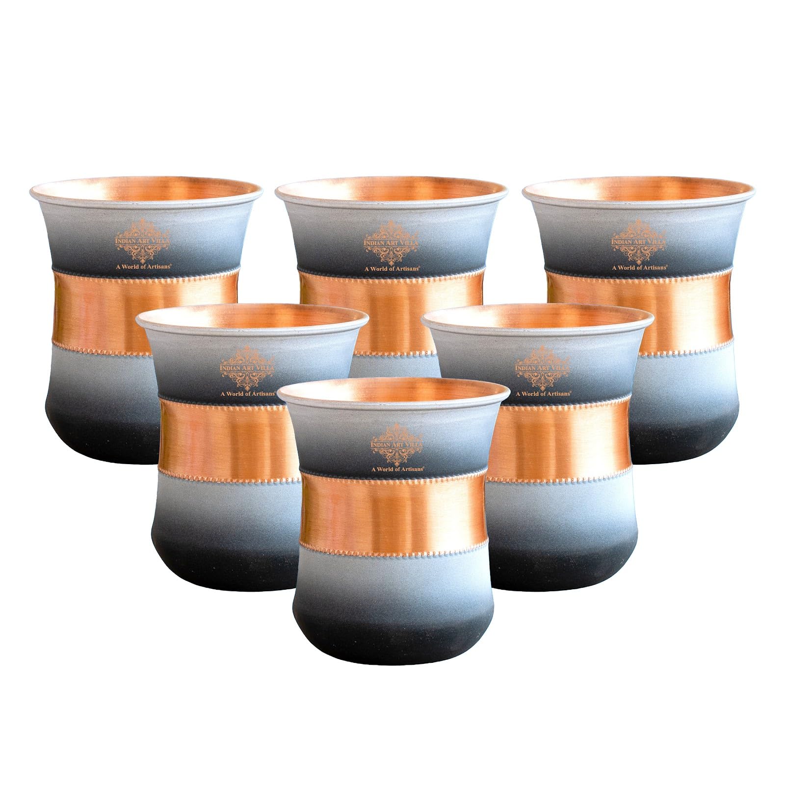 Indian Art Villa Copper Half Silk Finish Black White Ombre Glass 10 Oz Pure Copper Drinkware for Daily