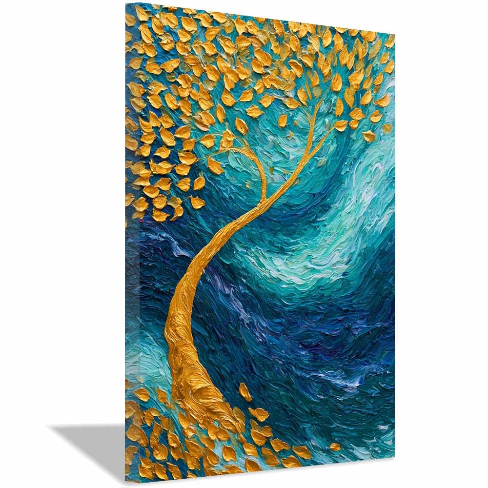 HOQIU Tree Wall Art Cosmic Sun Moon Tree artwork, home canvas prints, for Bathroom Living Room Bedroom(Multicolor)-70x100cm Framed