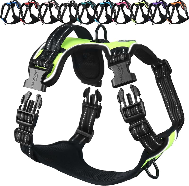 Peitoral Tipo Cabresto para Cães VIVAGLORY com Ajuste e Faixas Refletivas, Amarelo-brilhante, M