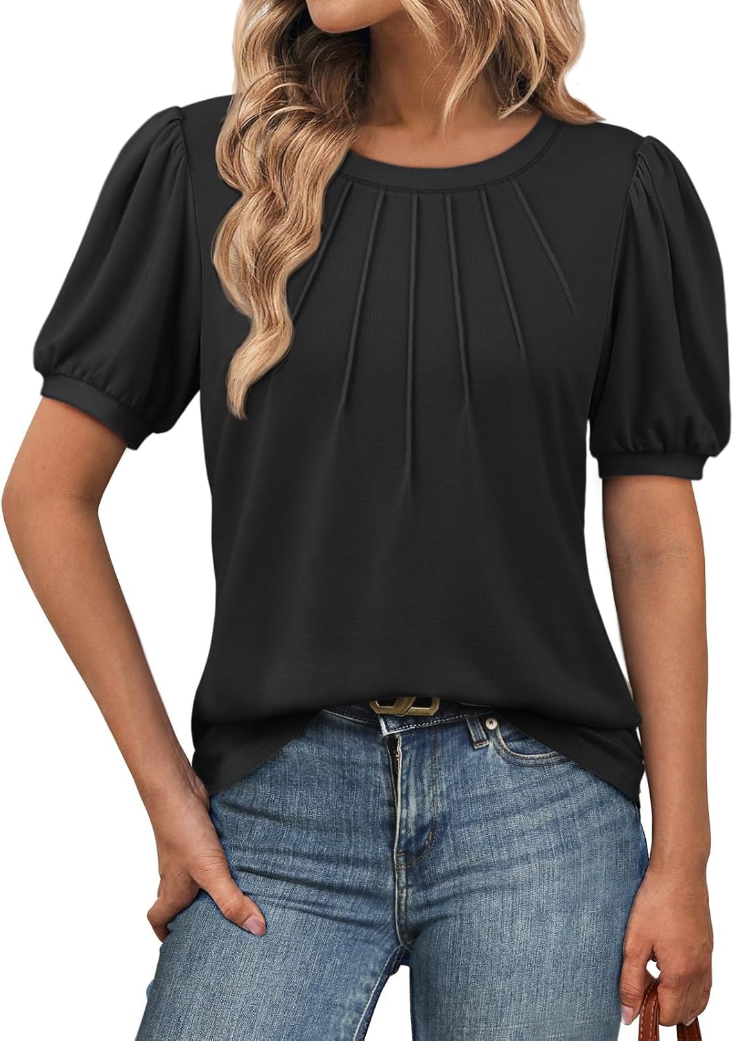 ATHMILE Womens Cute Summer Tops Puff Short Sleeve Shirts Dressy Blouses Trendy Business Casual Outfits - Image 2