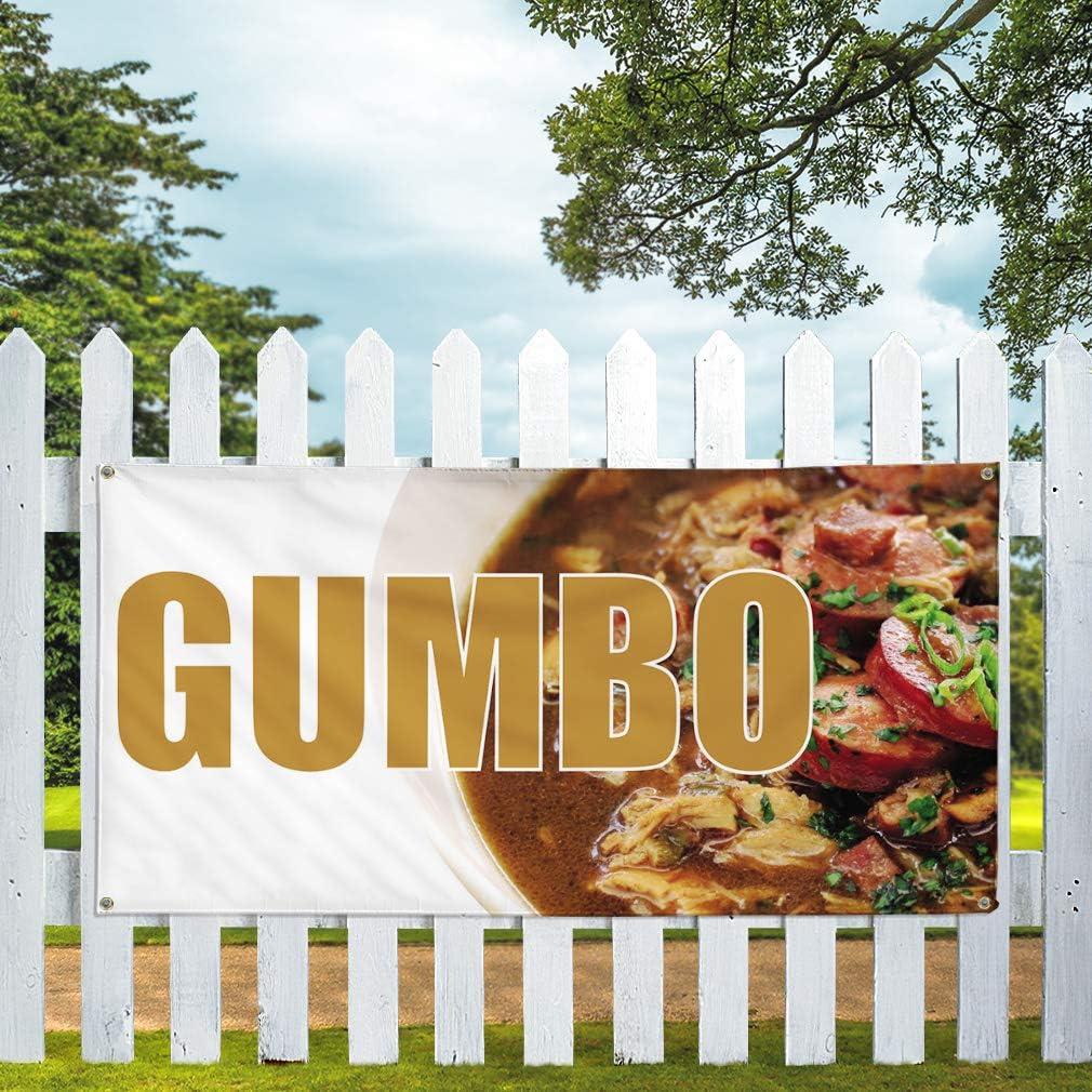 Vinyl Banner Sign Gumbo #1 Style B Restaurant & Food Gumbo Marketing Advertising White - 20inx50in, 4 Grommets, One Banner