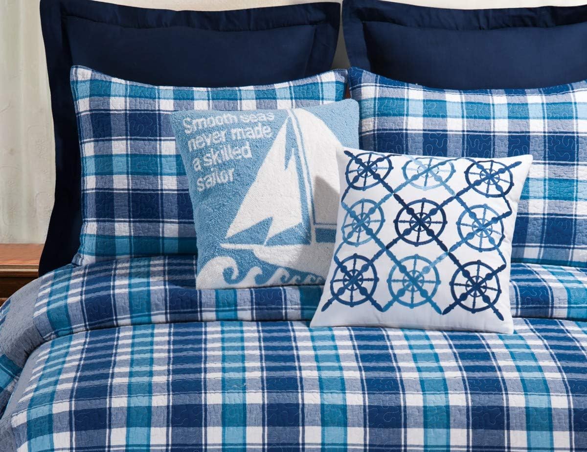 C&F Home Brice King Quilt 100% Cotton Lightweight Machine Washable Reversible Bedspread Coverlet King Blue