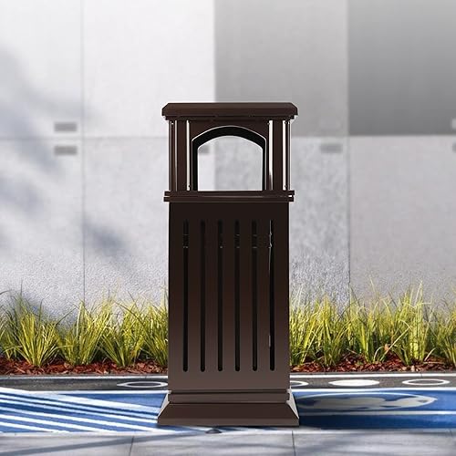 Miniatura 3 de Bote de basura al aire libre con tapa de bloqueo, parte superior abierta en el interior, bandeja superior al aire libre, recinto de basura comercial