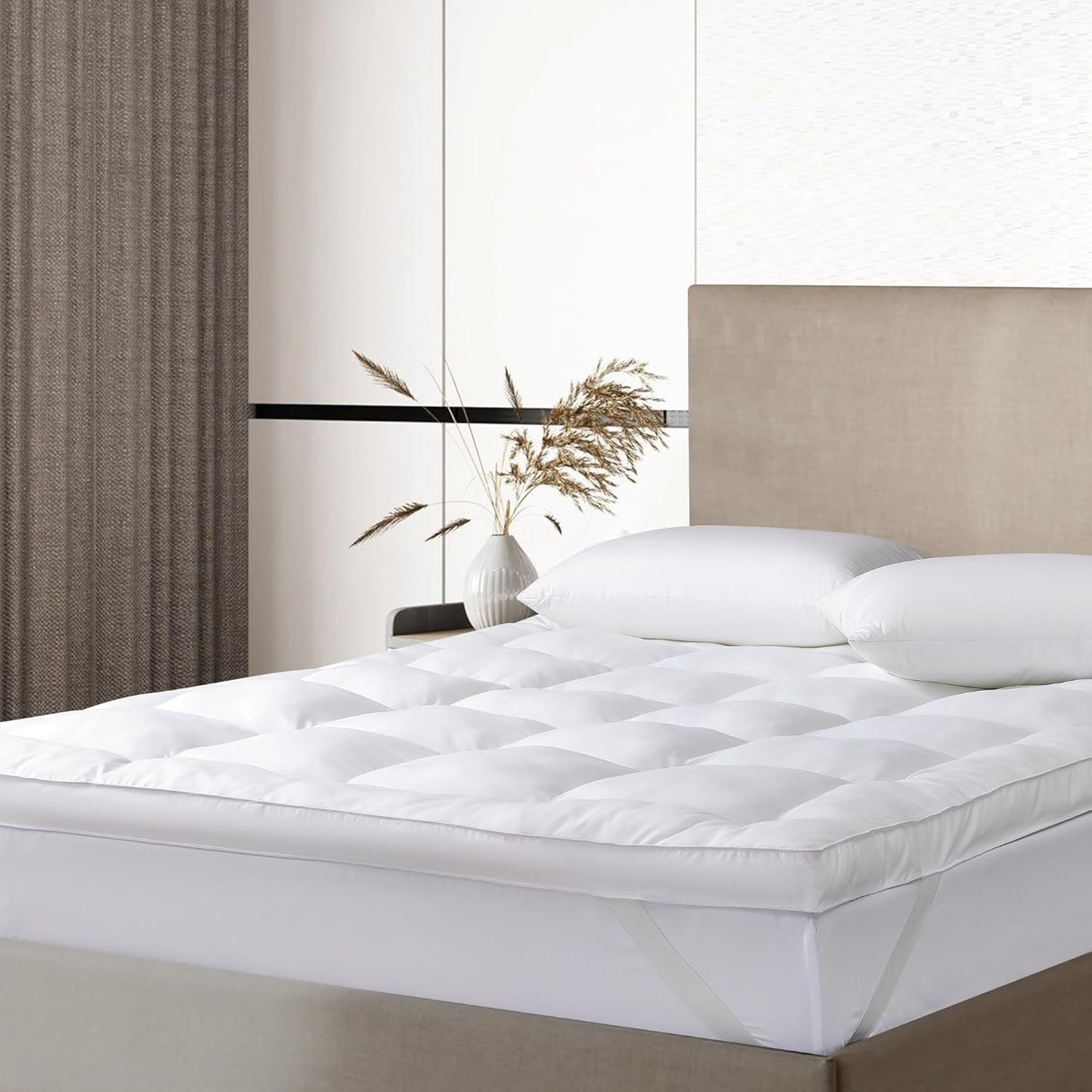 Two Full Beds (108x75) OB OVERSIZED BED Luxury Quilted Mattress Topper – Extra Plush, Hypoallergenic, Breathable