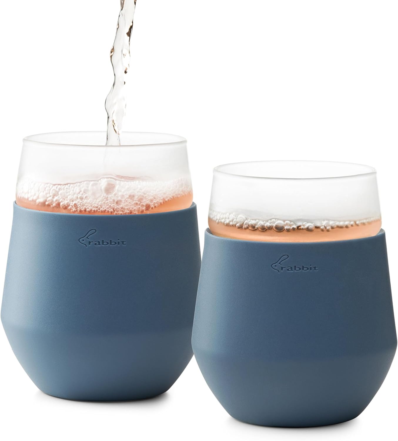 Rabbit Freezable Wine Glass Set of 2 - Insulated Stemless Cooling Glasses with Freezer Gel Packs and Silicone Sleeves, Keeps White Wine & Rosé Cold for Hours, Blue Gift Set
