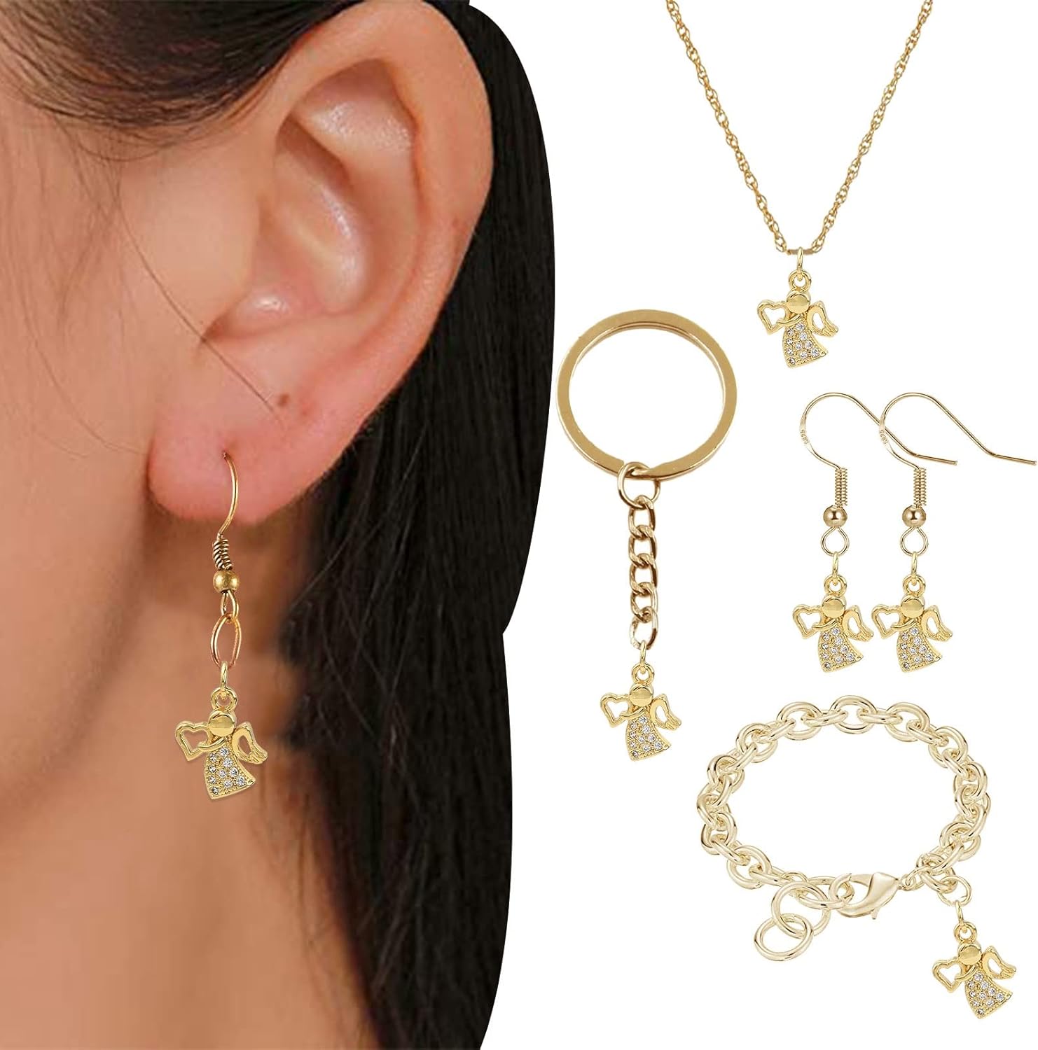 KitBeads 10pcs Gold Plated Angel Guardian Charms Micro Pave Zirconia Love Heart Charms for Bracelets & Jewelry Making - Image 7