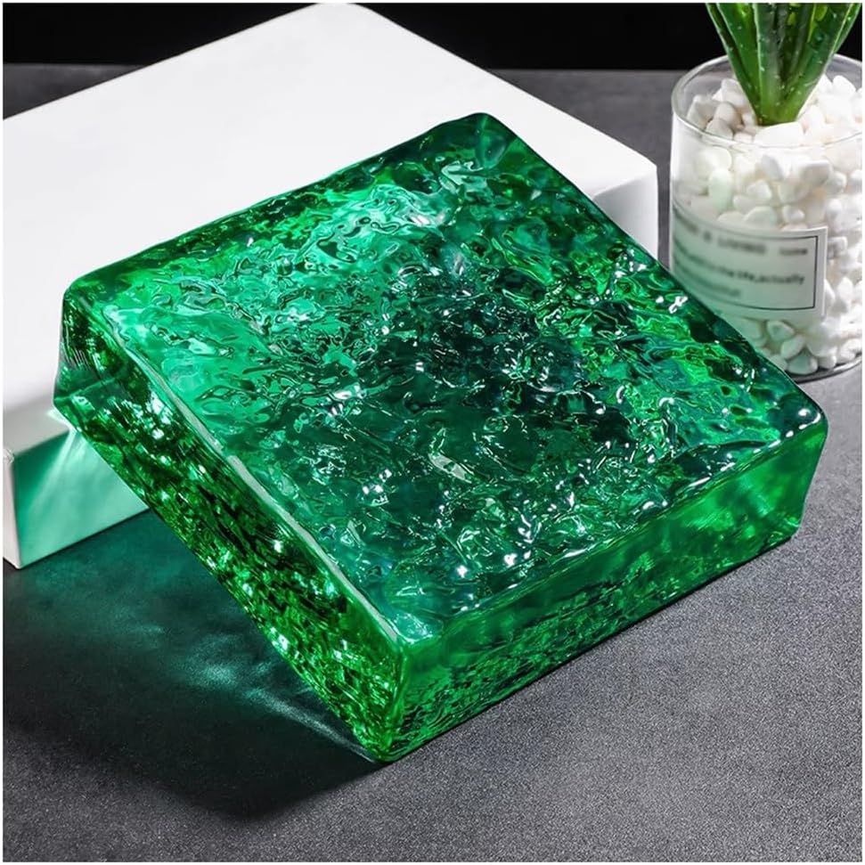 Zfmnoyev 1pcs Square Sided Crystal Bricks, Light Transmission & Allowing Privacy Glass Blocks， Thermal Insulation Colored Glass Blocks for Bar Hotels Office(Green-B,150x150x50 mm)