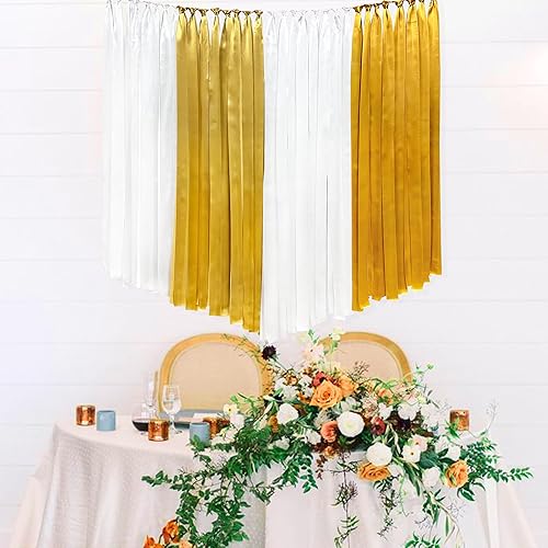 Miniatura 5 de Decoraciones de fiesta de oro blanco de 197 pies x 1.97 pulgadas de ancho con flecos, guirnalda de telón de fondo para cumpleaños, baby shower,