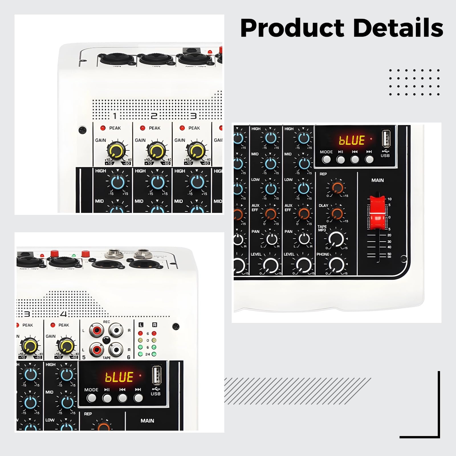 6-Channel Audio Mixer With & Usb Mp3, Led Display, Metal/Plastic, Compatible With Computers, Great For Weddings, Dj, And Karaoke