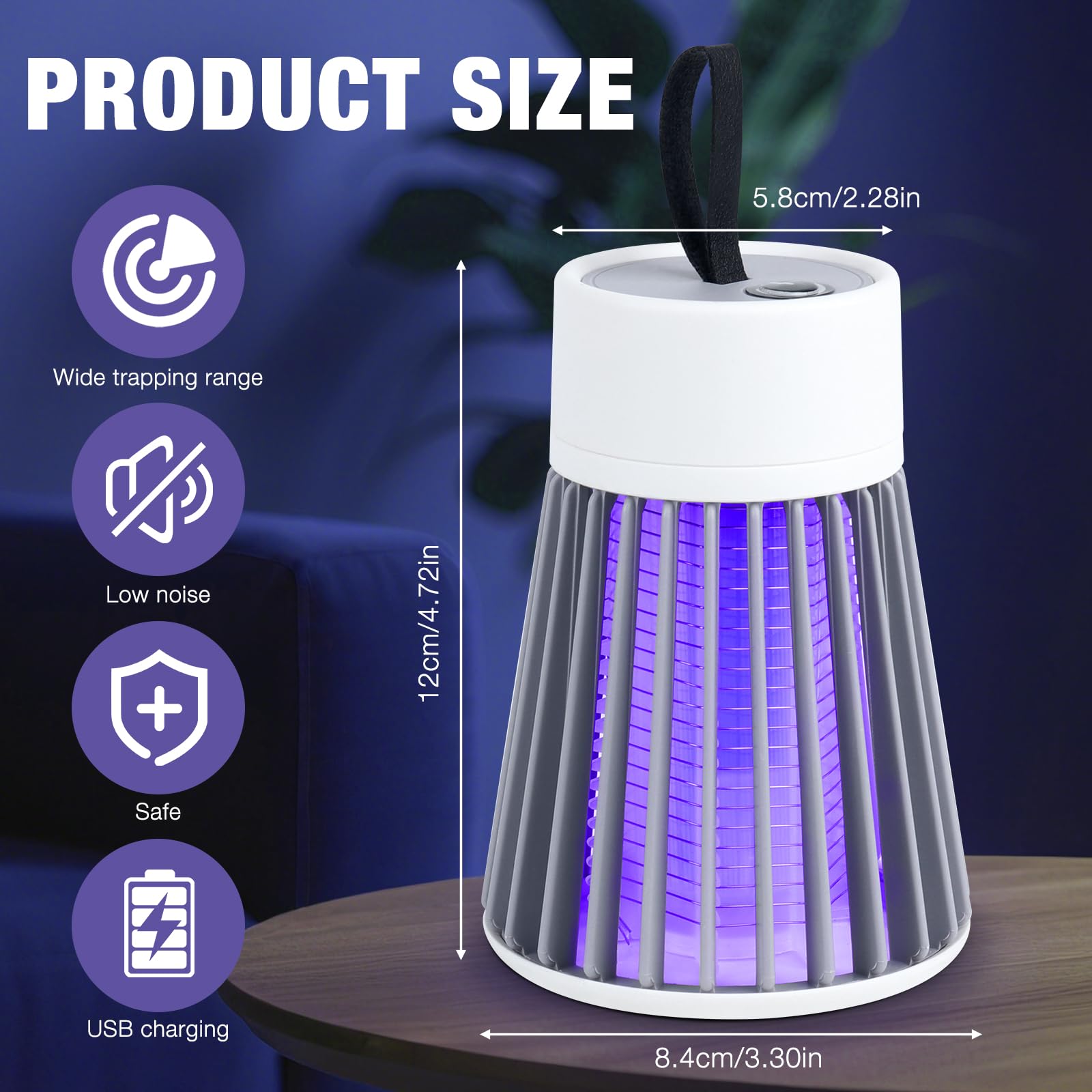 Mineup Elektryczna pułapka na owady, 2 sztuki w opakowaniu, lampa na komary 2 w 1, lampa owadobójcza, ładowana przez USB, 360° UV, elektryczna pułapka na komary do kuchni, wewnątrz i na zewnątrz