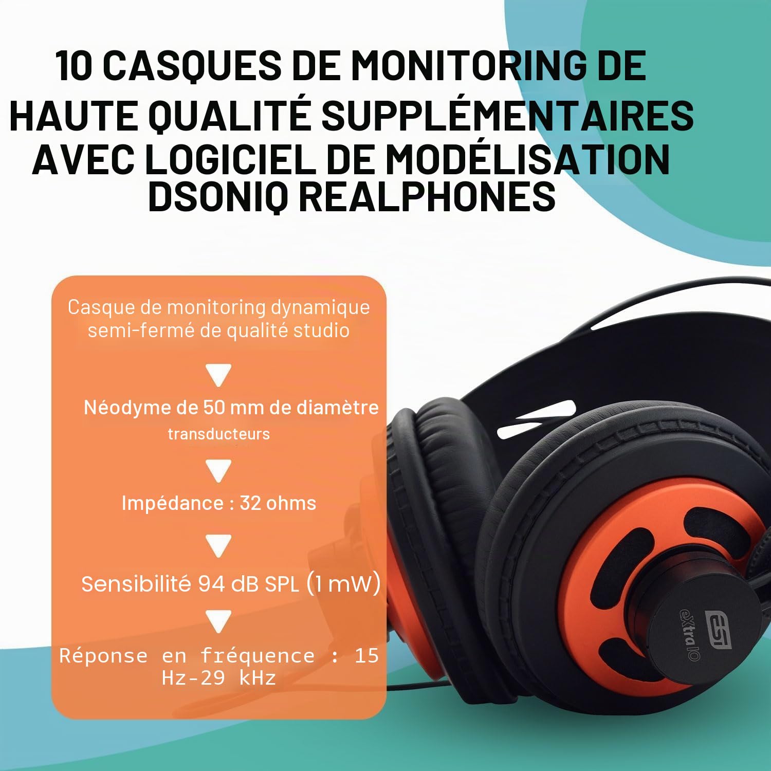 ESI Extra 10 | Casque de Moniteur de qualité supérieure avec Logiciel dSONIQ Realphones Modeling
