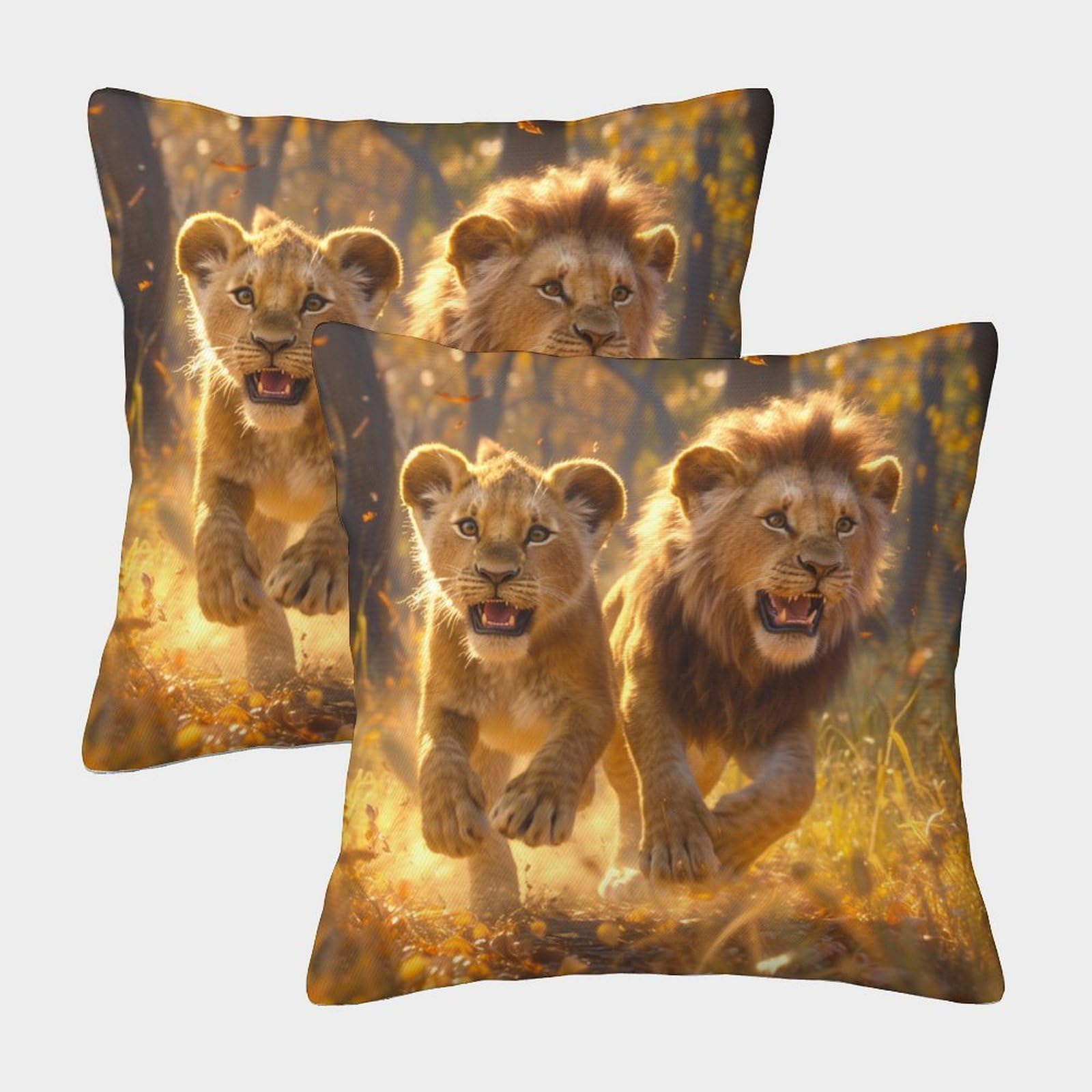 kaiyun 2 Pack Running Lion - Wildlife 3D Cushion Cover Pillow Cover Sofa Outdoor Decoration Square 40x40cm