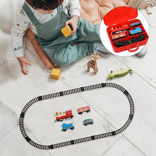 Miniatura 9 de Juego de tren eléctrico navideño para pista de ferrocarril de plástico y maleta portátil, superficie lisa segura para niños y colores brillantes que