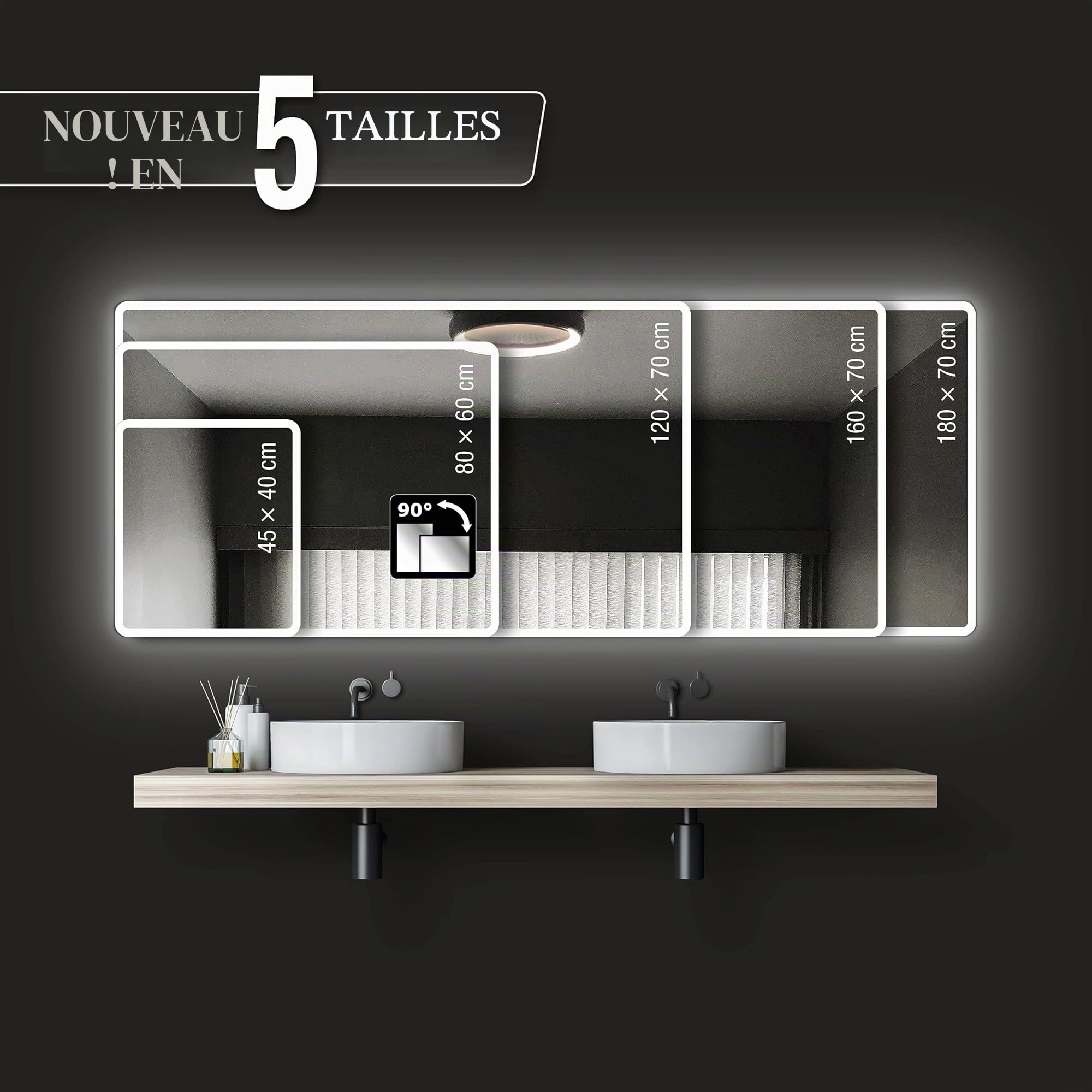 Talos Miroir de Salle de Bains à LED Moon 120x70 cm - Couleur Claire 4200K - Design Moderne et revêtement de Haute qualité