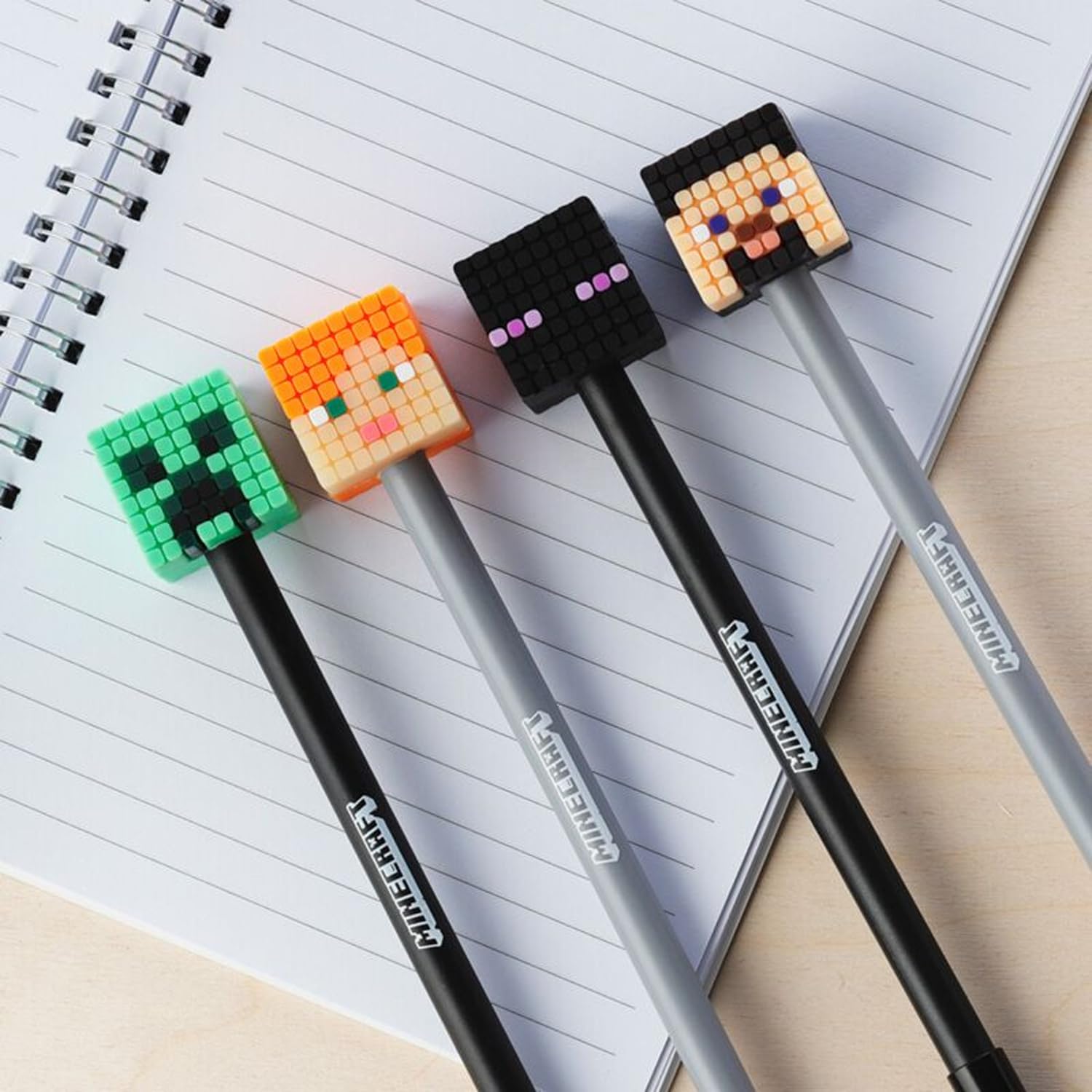 Lot De 8 Stylos Minecraft à Pointe Fine - Décoration Silicone - Encre Noire Anti-taches - Cadeau école, Bureau